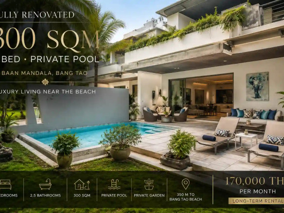 Appartement de 3 chambres à louer à Bang Tao, dans la résidence Baan Mandala, avec piscine privée.